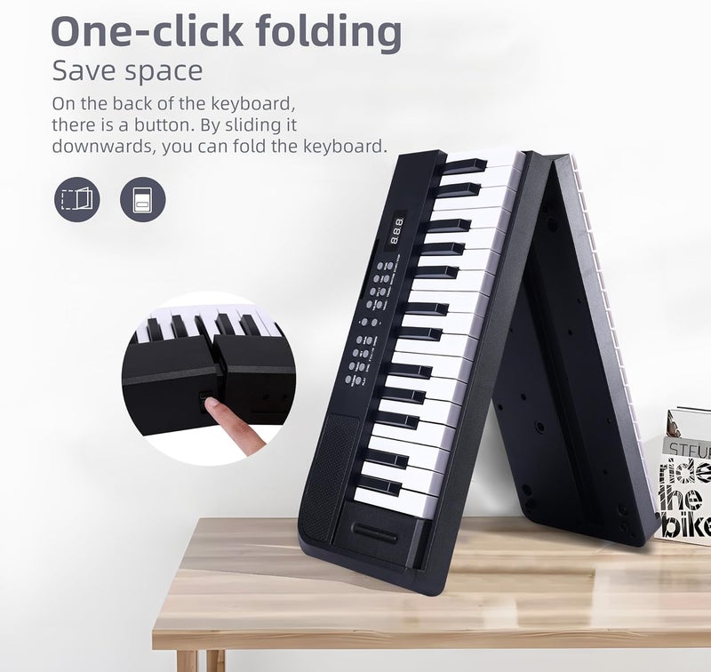 ADM 61 Key Folding Electric Piano Keyboard, Foldable Electronic Keyboard, Wireless 128 Tones, 128 Rhythms Includes Pedal, Gig Bag, Headphones for Beginners, Students, Teenagers, Adults, Black - Image 2